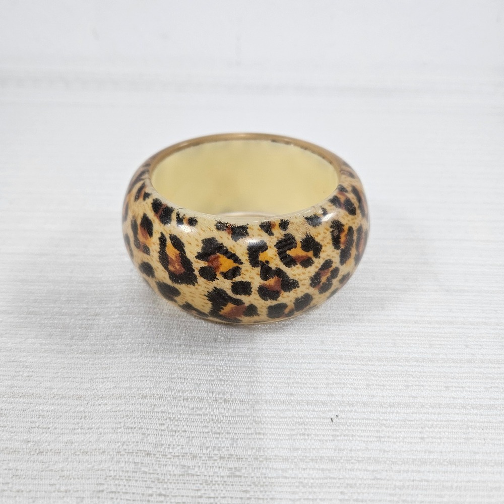 Vintage Leopard Print Chunky Bangle Bracelet Brown Tan Animal Pattern Resin - Picture 3 of 5
